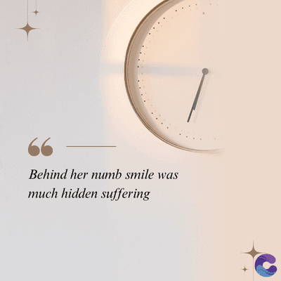 Behind her numb smile was
much hidden suffering